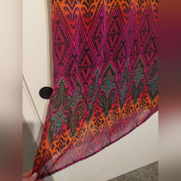 Y2K Xhiliration Strapless Maxi dress Pink Orange abstract Beach Bohemian Large - Picture 7 of 9